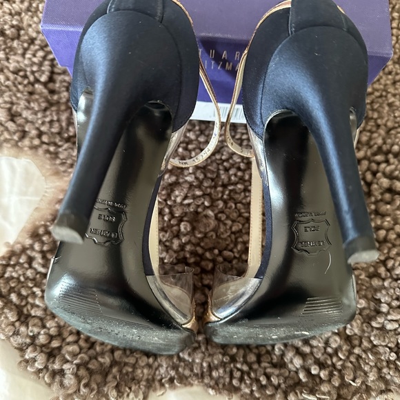 Stuart Weitzman “Sincity” navy satin, rose gold and clear sandals - Picture 6 of 9